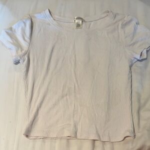 White Ribbed Short Sleeve Top